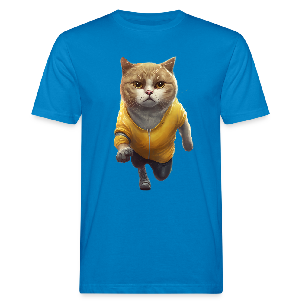 Running Cat Yellow Männer Bio-T-Shirt - Pfauenblau