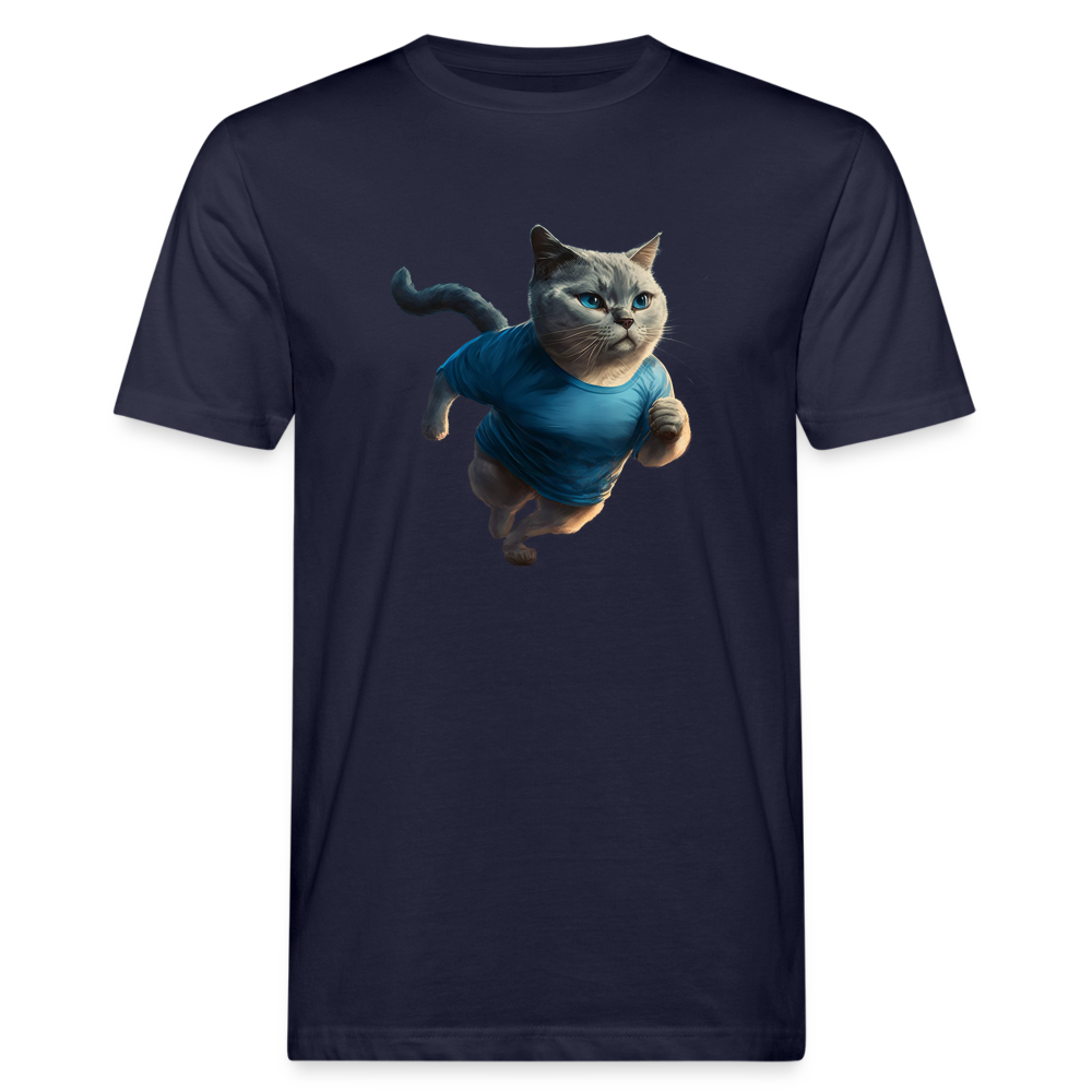 Läuferkatze Blau Männer Bio-T-Shirt - Navy