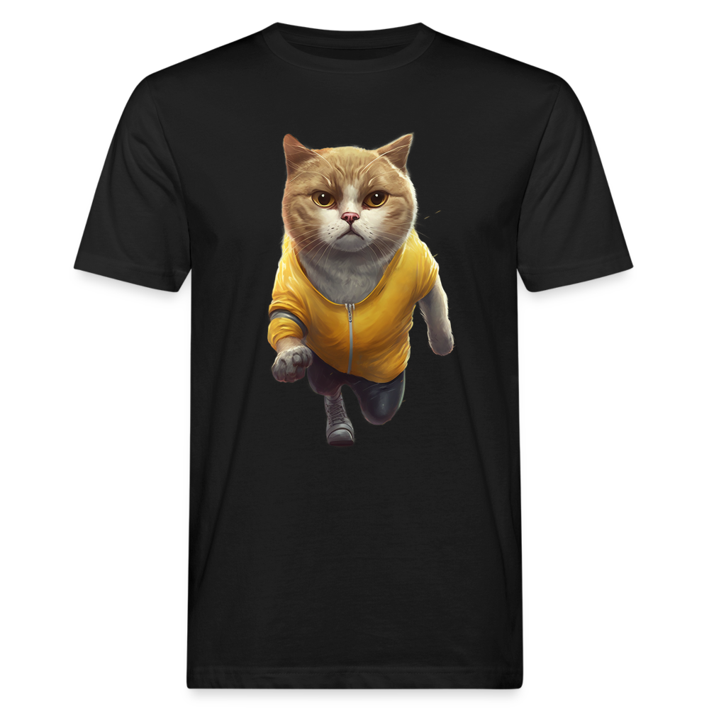 Running Cat Yellow Männer Bio-T-Shirt - Schwarz