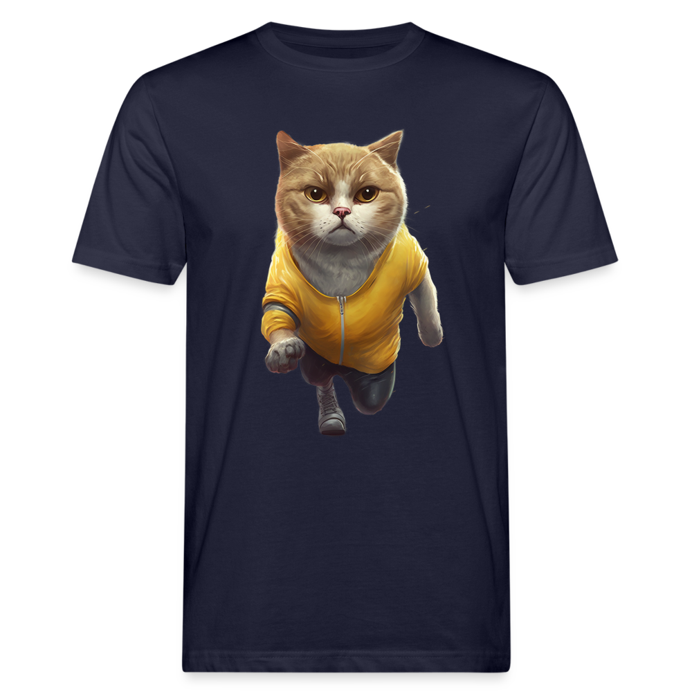 Running Cat Yellow Männer Bio-T-Shirt - Navy