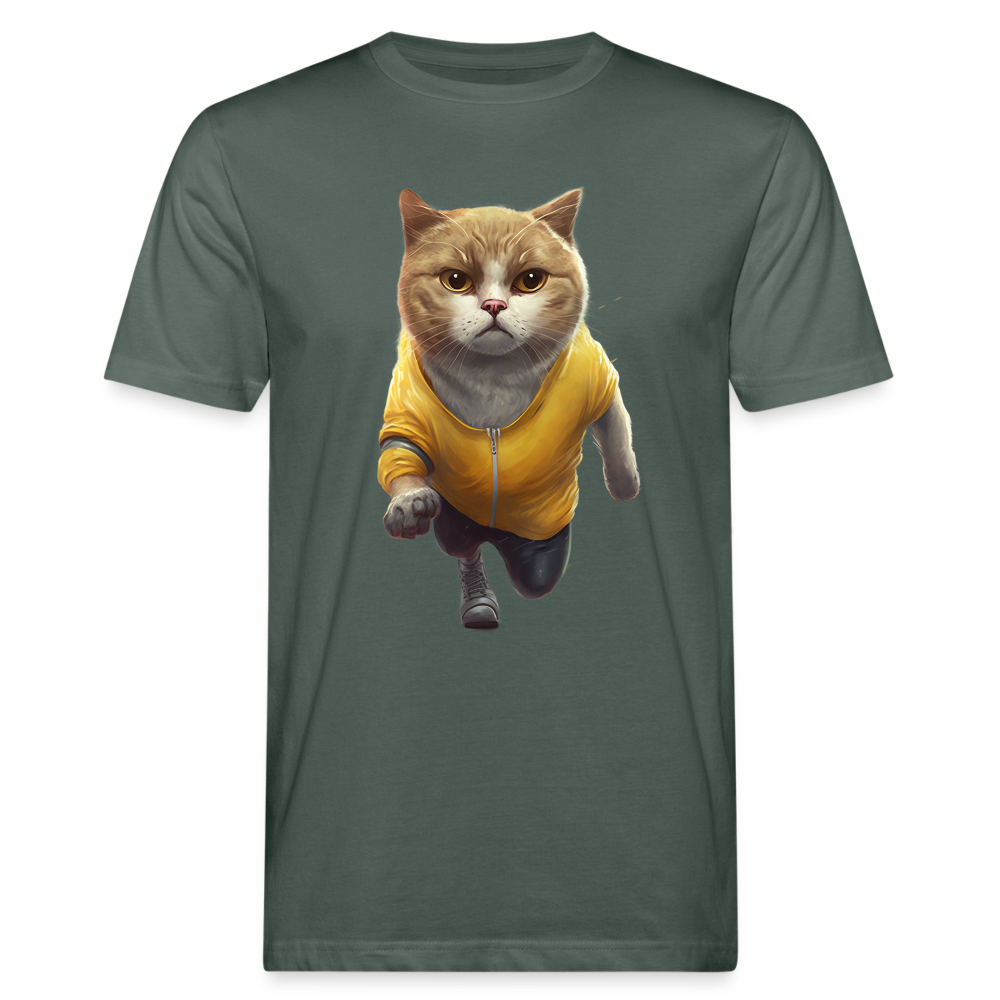 Running Cat Yellow Männer Bio-T-Shirt - Graugrün